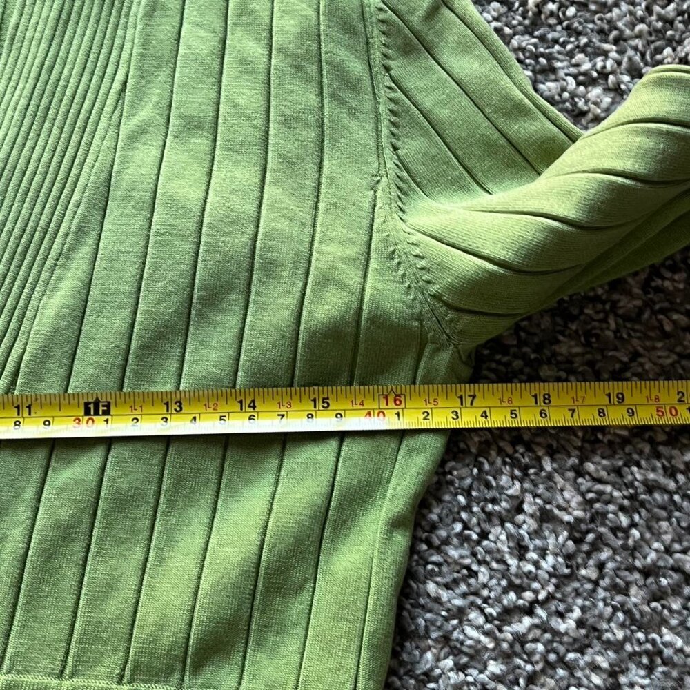 INC Blouse Womens Large Silk Green Ribbed Long Sleeve V-neck Grunge Y2K Top - Picture 5 of 8
